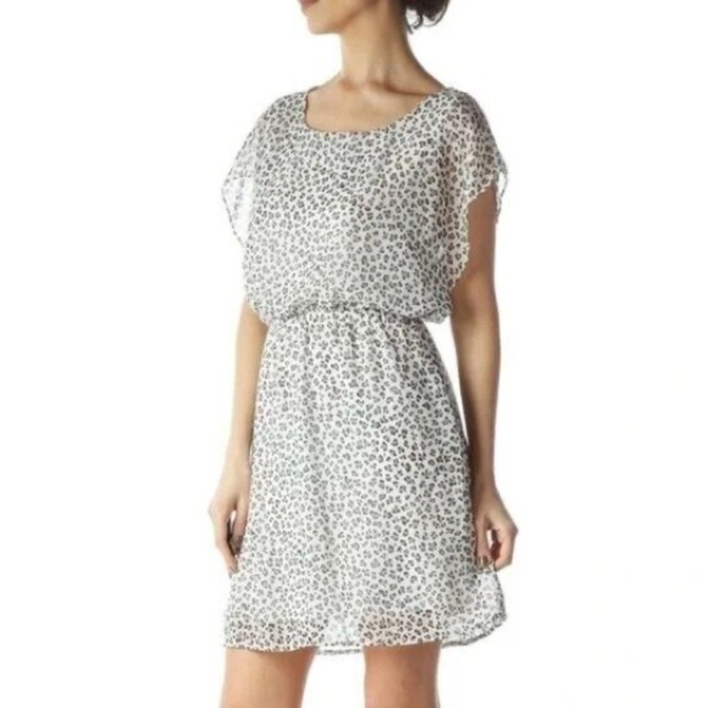Needle & Thread Flutter Sleeve White Cheetah Mini Dress White Black Leopard